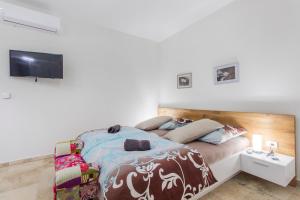 a bedroom with a bed and a flat screen tv at Dalmata Lounge in Starigrad +87 photos