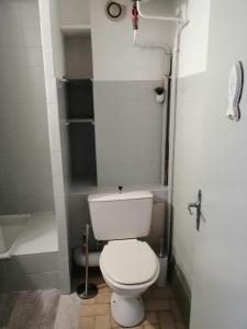 a bathroom with a white toilet and a shower at La Calypso in Cavalaire-sur-Mer