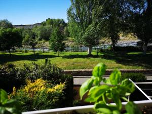 Casa Gomez في Santa Cilia de Jaca: اطلاله على حديقة فيها اشجار وميدان