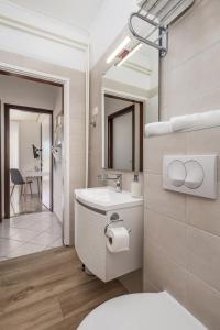 łazienka z umywalką, toaletą i lustrem w obiekcie Apartments Rosovic J&C w mieście Mošćenička Draga