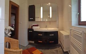 een badkamer met een wastafel en een spiegel bij Haus Alex in Achenkirch