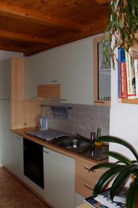 a kitchen with a sink and a stove at Verleierhof in Castelrotto
