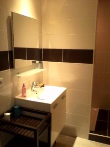 een badkamer met een wastafel en een spiegel bij LE GERLE in Mercurol