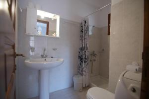 uma casa de banho com um lavatório, um WC e um chuveiro em Mirtillo Apartments em Kissós