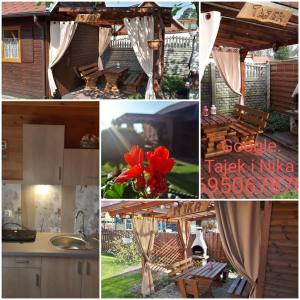 a collage of pictures of a kitchen and a house at Tajek in Stegna