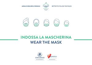 een poster voor de indonesia la masherina dragen het masker bij Hotel Giulio Cesare in Rapallo