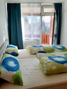 2 camas individuales en una habitación con ventana en Apartment Anja en Schluchsee