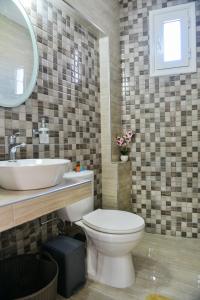 a bathroom with a toilet and a sink and a mirror at Orianna Suites skiathos in Skiathos Town +20 photos