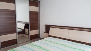 sypialnia z łóżkiem i dużym lustrem w obiekcie BANJSKI PUT w Niszu