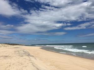 a sandy beach with the ocean on a cloudy day at Katjas Kate Gartenwohnung in Prerow