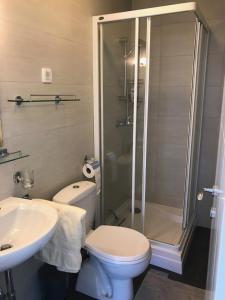 a bathroom with a shower and a toilet and a sink at Acacia Hill Apartment C01 in Ðenovići