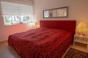 アーデナウにあるVilla Eifelpalace am Nürburgringのベッドルーム(赤いベッド1台、鏡付)