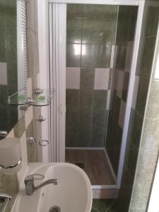 y baño con lavabo y ducha. en VILA SZOKE SOVATA, en Sovata