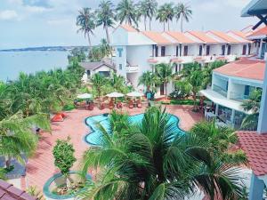 an aerial view of a resort with a swimming pool at Muine Pacific Resort in Mui Ne