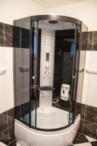 a bathroom with a shower with a toilet in it at Apartmani M&C in Fažana +35 photos