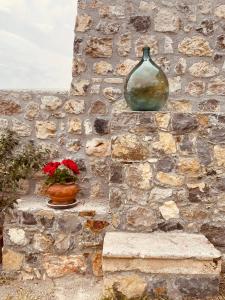 un jarrón sentado en una pared de piedra con una maceta de flores en Bed & Breakfast Spigolatrice, en Sapri