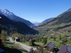a small village in a valley with mountains at Aragon lodge in Ernen