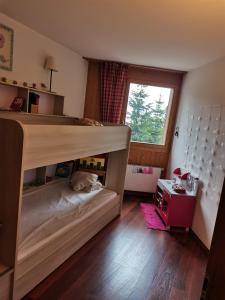 1 dormitorio con litera y un perro durmiendo en ella en Anzère skis - promenade, en Anzère