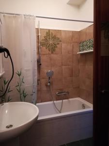 a bathroom with a shower and a tub and a sink at Appartamento il Leone in Empoli