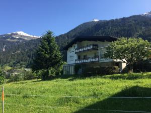 ein Haus auf einem Hügel mit Bergen im Hintergrund in der Unterkunft Haus Silberwang in Sankt Gallenkirch