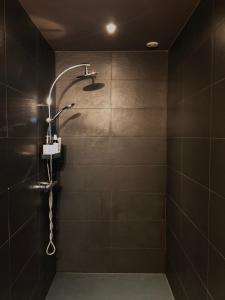 een badkamer met een douche met een douchekop bij Superbe chambre chez l'habitant in Saint Die