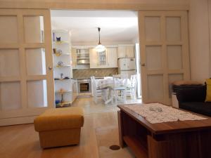 kuchnia i salon ze stołem i krzesłami w obiekcie Apartment Sladić w mieście Nijvice