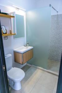 a bathroom with a toilet and a sink and a shower at Pensiunea Mara in Techirghiol +35 photos