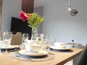 Televízia a/alebo spoločenská miestnosť v ubytovaní Apartament Zielone Wzgórze