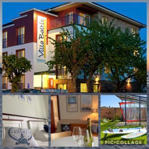 a collage of photos of a building with a table and wine glasses at Apartament Villa Baltic - Chalupy in Chałupy