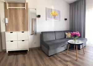 a living room with a couch and a table at Apartament Livia in Sianozety +18 photos