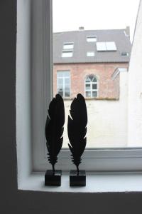 un par de plantas sentadas en un alféizar de la ventana en Suite César, en Gante