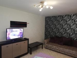 a living room with a couch and a flat screen tv at Апартаменты MANGO в парке имени Суворова in Kobryn