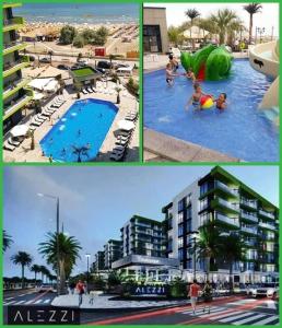 un collage de dos fotos de una piscina en ALZ Beach Apartments in Alezzi Beach Resort, en Mamaia Nord – Năvodari