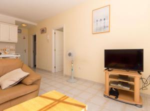 a living room with a couch and a flat screen tv at Fewo Jacqui in Los Cristianos