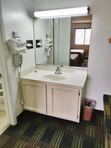 a bathroom with a sink and a mirror at Sprucewood Inn in Elyria