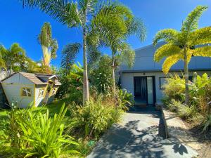 a house with palm trees in front of it at LA MAISON DES JADES in La Saline les Bains
