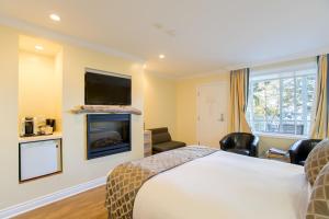 a hotel room with a television and a bed at Rockwater Secret Cove Resort in Halfmoon Bay