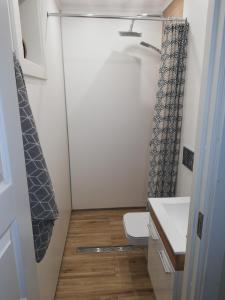a small bathroom with a toilet and a sink at Apartment AliS in Tønjum
