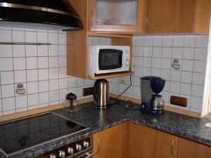 kuchnia z kuchenką mikrofalową i blatem w obiekcie Penzion "Apartmány U Semušky" w mieście Pernink +35 zdjęć