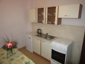 a small kitchen with a sink and a stove at Apartments Centrum in Liptovský Mikuláš