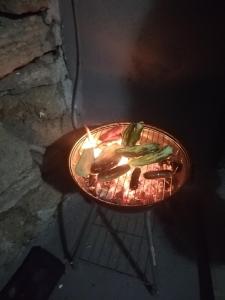 Arico Viejo的住宿－Yurta de Arico，上面有食物的烧烤