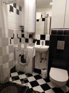 y baño con aseo y lavamanos. en Wygodny Apartament w Śródmieściu Gdańska, en Gdansk