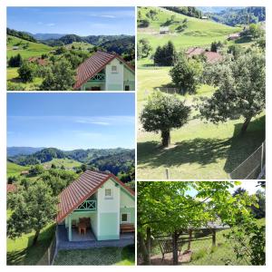 Holiday Home Neokrnjena Narava في Sevnica: أربعة مناظر مختلفة للمنزل والشجر