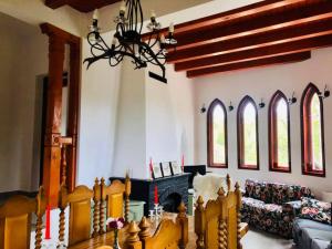 SecăriaConacul Secaria的带壁炉和沙发的客厅