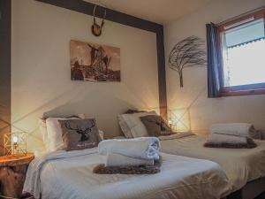 um quarto com 2 camas individuais e uma janela em Chateau Doggestein em Peisey-Nancroix