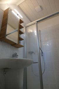 a bathroom with a sink and a shower at kleine Ferienwohnung am Wulfkamp in Velen