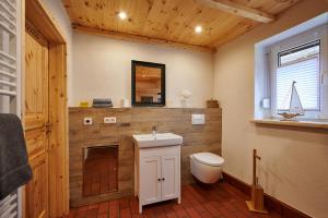 a bathroom with a toilet and a sink at Radler Pension Wettin in Wettin +47 photos