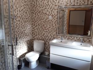 y baño con aseo, lavabo y espejo. en Apartamento barbadiel Juan XXIII, en León