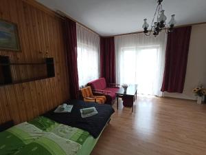sypialnia z łóżkiem i salonem w obiekcie Apartament-studio, pokoje u Lucy w Rabce