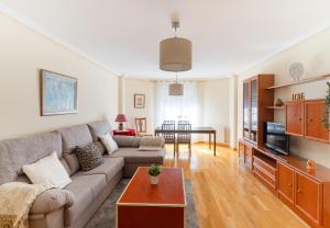 een woonkamer met een bank en een tv bij Housingleón - Parque de las Artes con Garaje in León